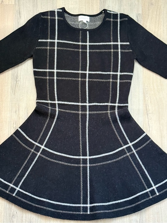 APRICOT Dresses & Skirts - APRICOT Black Grey Plaid Warm Whimsigoth Fit Flare Mini Women’s Sweater Dress